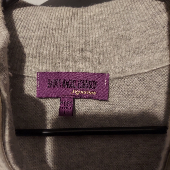 Old Money Preppy Wool Cashmere Sweater L Grey Quarter Zip Grandpa Quiet Luxury - Picture 4 of 8